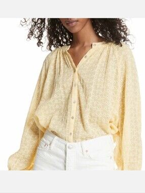 Free People down from the clouds light Yellow Embroidered Top 100% cotton